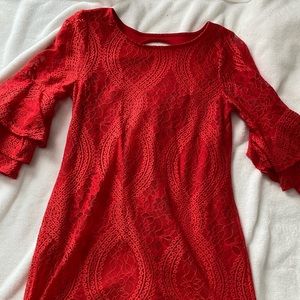 Red Lacey dress with bell layer lace sleeves
